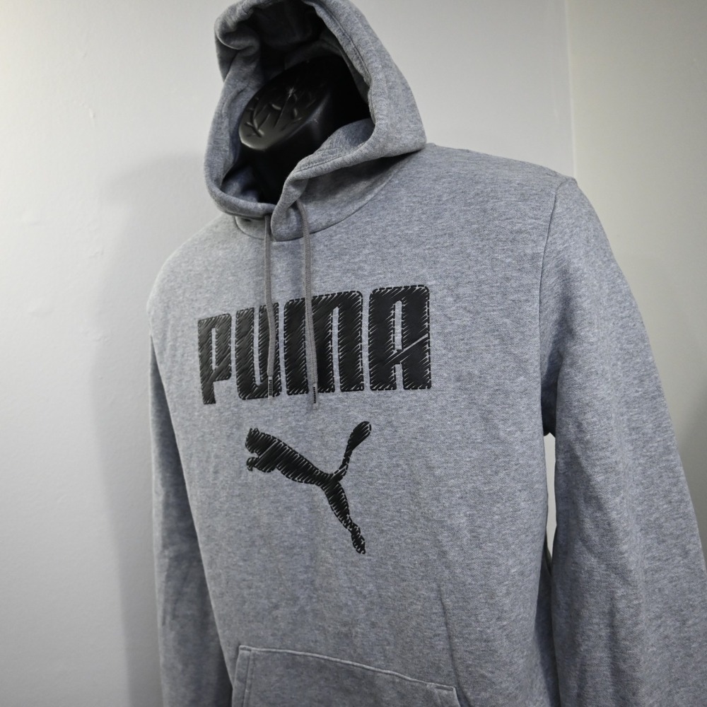 PUMA Hoodie Sweatshirt Gray Cotton Blend Long Sleeve Pullover Mens Size Medium